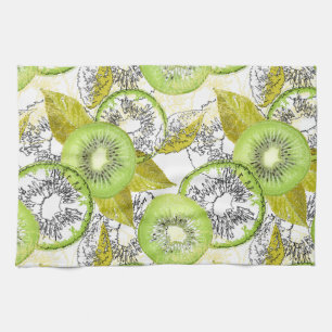 Kiwi, fruity, green and white, fresh, juicy, white kitchen towel