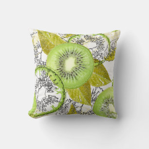 Kiwi, fruity, green and white, fresh, juicy, white throw pillow