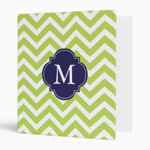 Kiwi Green & Blue Zigzags Pattern Monogram Binder