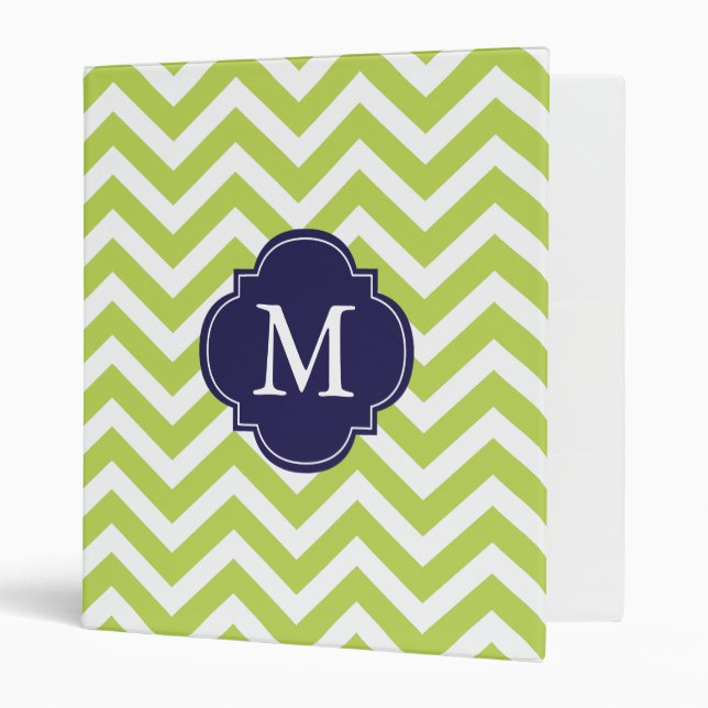 Kiwi Green & Blue Zigzags Pattern Monogram Binder (Front/Inside)