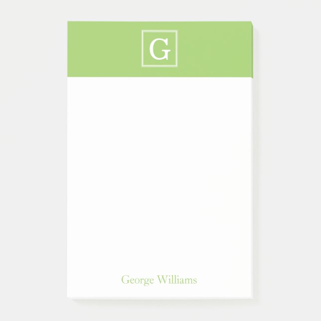 Kiwi Green Framed Monogram Personalized Post-it Notes (Front)