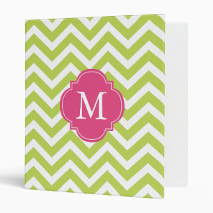 Kiwi Green & Fuschia Zigzags Pattern Monogram Binder