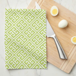 Kiwi Green Greek Key Pattern Kitchen Towel