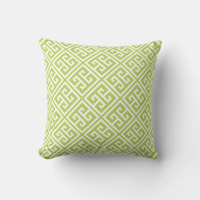 Kiwi Green Greek Key Pattern Throw Pillow (Front)