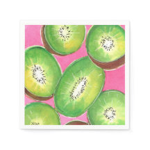 Kiwi on pink cocktail napkin neon green and pink