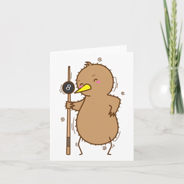 Kiwi Playing Billiards Bird And Fruit  Card (Front)