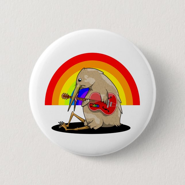 Kiwi playing guitar rainbow 2 inch round button (Front)