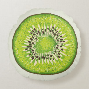 Kiwi Slice illustration pattern Round Pillow