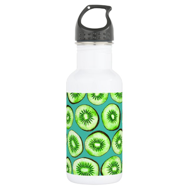 Kiwi slices on turquoise 532 ml water bottle (Front)