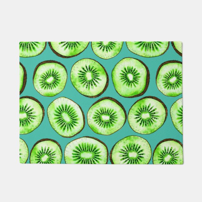 Kiwi slices on turquoise doormat (Front)