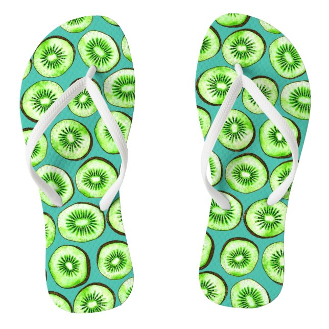 Kiwi slices on turquoise flip flops (Footbed)