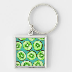Kiwi slices on turquoise keychain