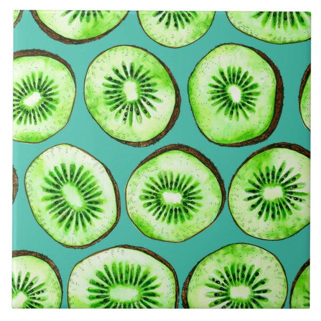 Kiwi slices on turquoise tile (Front)