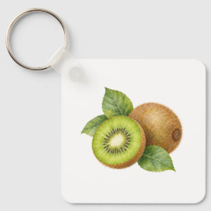 Kiwi Slices with Leaves Keychain