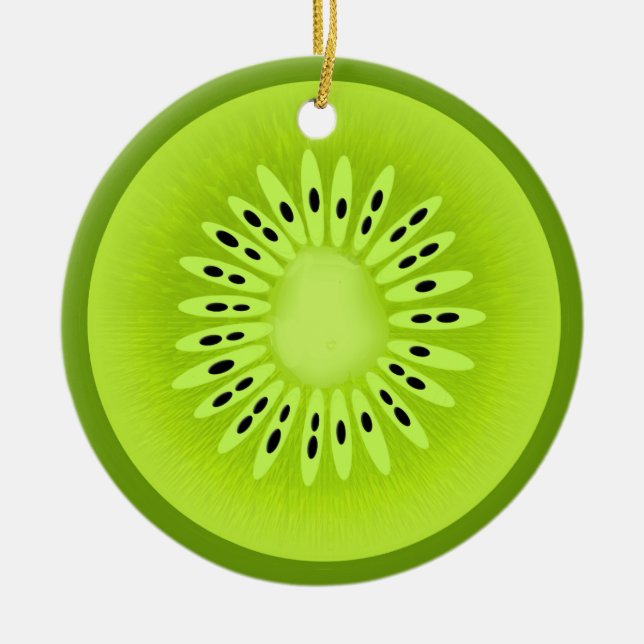 Kiwi Stylized Fruit Slice Ceramic Ornament (Front)