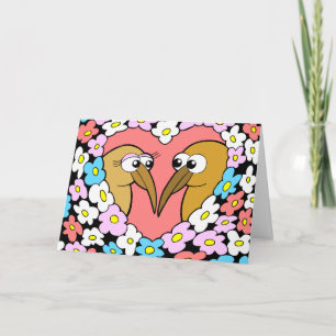 Kiwi Valentine avec fleurs Carte de voeux