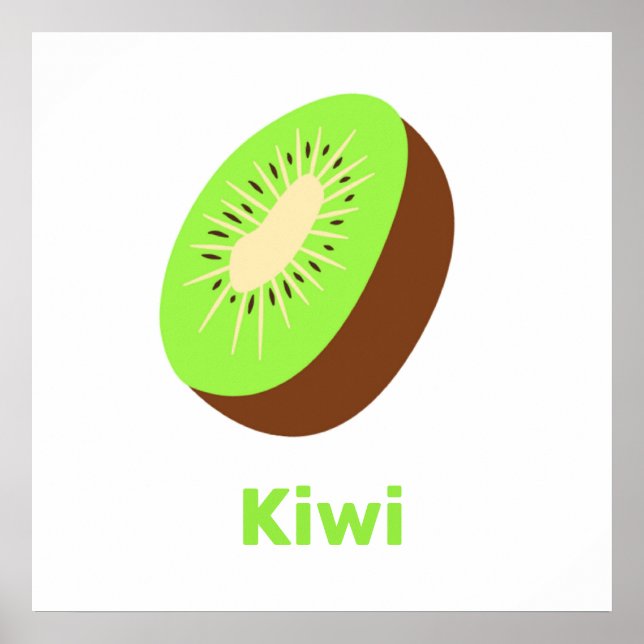 Kiwi vert et marron avec affiche de mots (Devant)