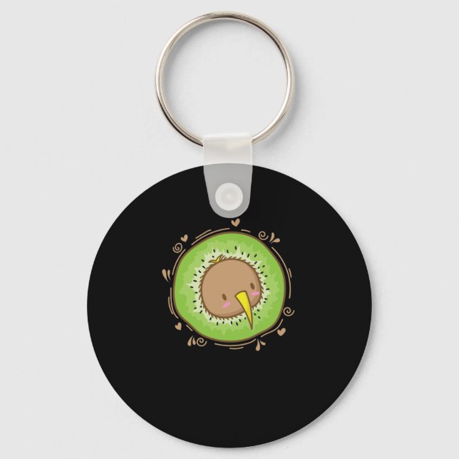 Kiwi Vogel Kopf mit Kiwi Frucht Obst Keychain (Front)