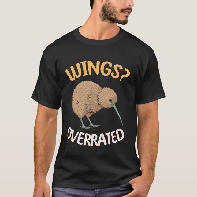 Kiwi Wings Overrated Flightless Bird Humour T-Shirt (Front)