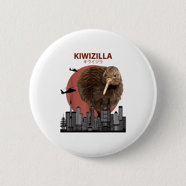 Kiwizilla Funny Kiwi _ New Zealand Bird Lovers Gif 2 Inch Round Button (Front)
