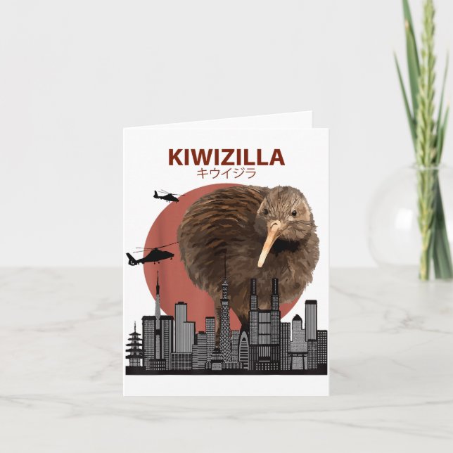 Kiwizilla Funny Kiwi _ New Zealand Bird Lovers Gif Card (Front)