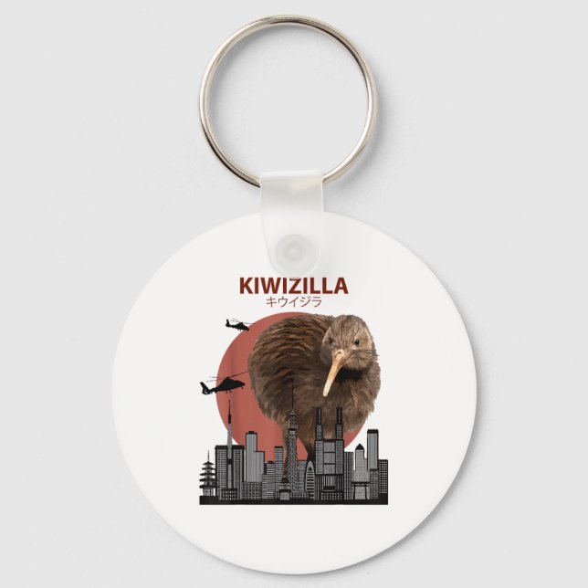 Kiwizilla Funny Kiwi _ New Zealand Bird Lovers Gif Keychain (Front)