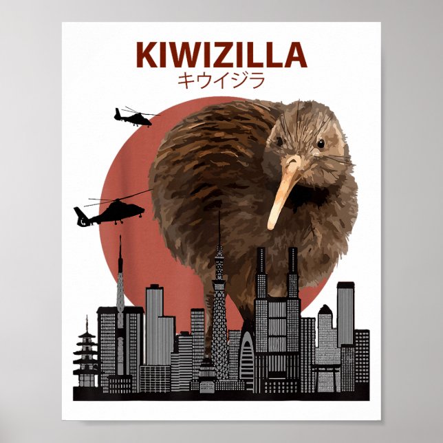 Kiwizilla Funny Kiwi _ New Zealand Bird Lovers Gif Poster (Front)