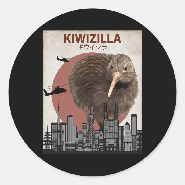 Kiwizilla Funny Kiwi New Zealand Bird Lovers Gift  Classic Round Sticker (Front)