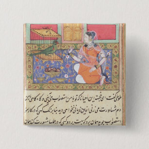 Kjujista, the Merchant's Wife, talking to a Parrot 2 Inch Square Button