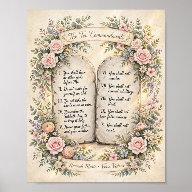 KJV Bible Floral Ten Commandments Poster (Front)