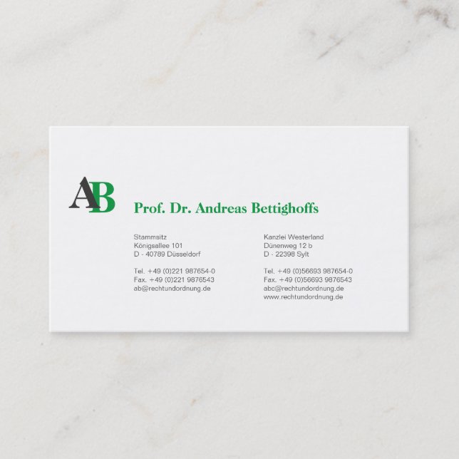 Klar mit Initial Business Card (Front)