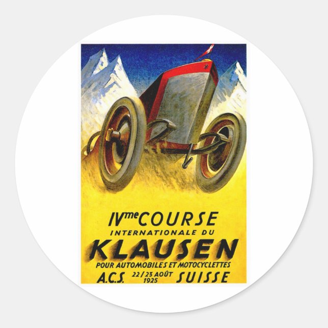 Klausen Race ~ Vintage Automobile Ad Classic Round Sticker (Front)