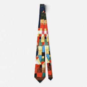 Klee - City Picture with Red and Green Accents Tie