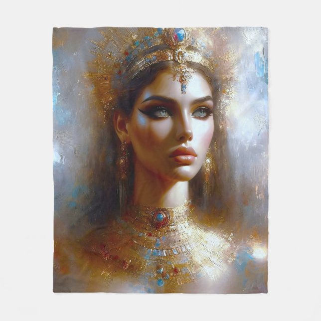 Kleopatra portrait in Golden Majesty Fleece Blanket (Front)