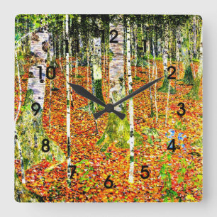 Klimt - Birch Forest, painting by Gustav Klimt Square Wall Clock