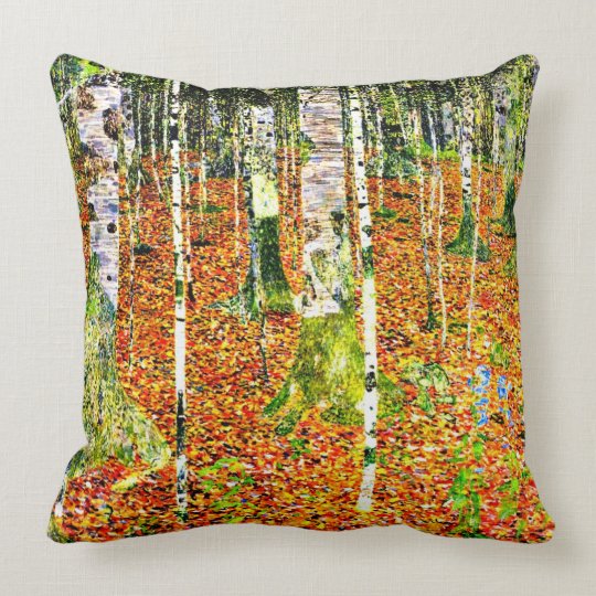 Klimt - Birch Forest, painting by Gustav Klimt Throw Pillow