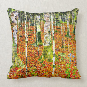 Klimt - Birch Forest, painting by Gustav Klimt Throw Pillow