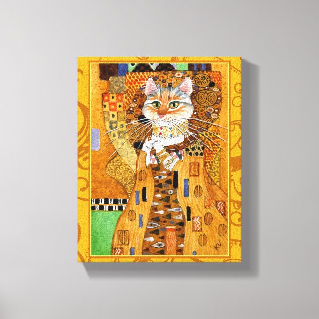 Klimt Cat Woman in Gold art spoof Canvas Print (Front)