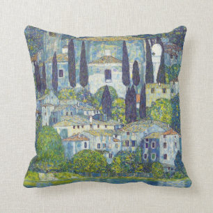 Klimt cityscape painting throw pillow