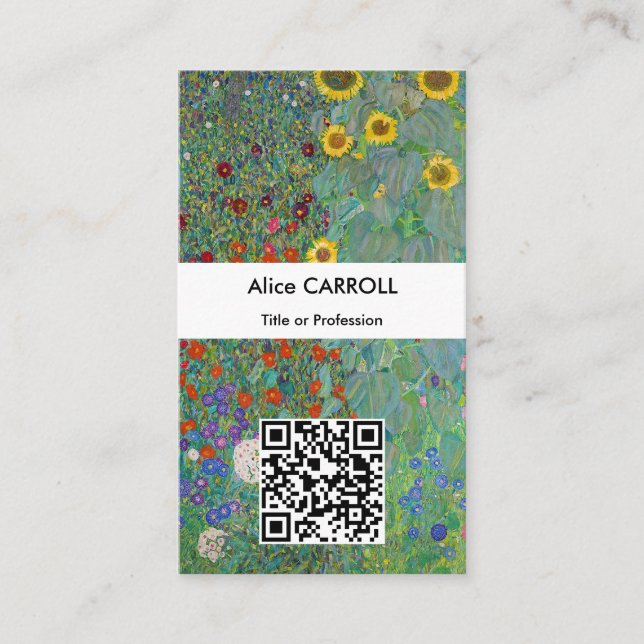 Klimt - Country Garden with Sunflowers - QR Code Business Card (Front)