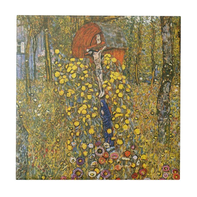 Klimt Farm Garden with Crucifix Tile (Front)