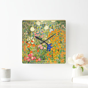 Klimt - Flower Garden, Square Wall Clock