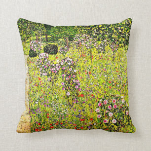 Klimt - Fruit Garden with Roses, Gustav Klimt art Throw Pillow