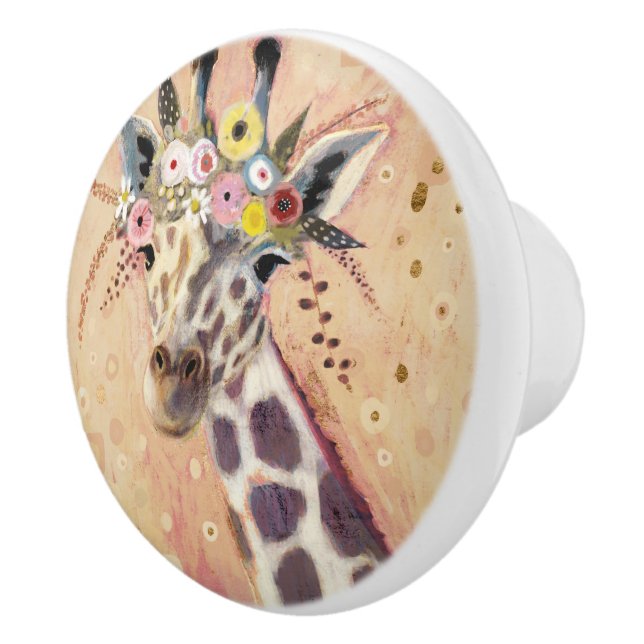 Klimt Giraffe | Adorned In Flowers Ceramic Knob (Right)