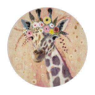 Klimt Giraffe Adorned In Flowers Cutting Board