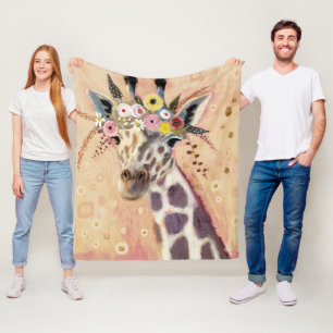 Klimt Giraffe   Adorned In Flowers Fleece Blanket