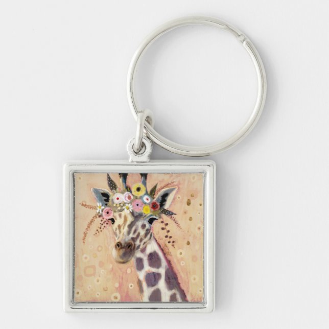 Klimt Giraffe | Adorned In Flowers Keychain (Front)