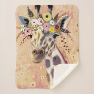 Klimt Giraffe   Adorned In Flowers Sherpa Blanket