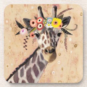 Klimt Giraffe   Crown Of Flowers Coaster