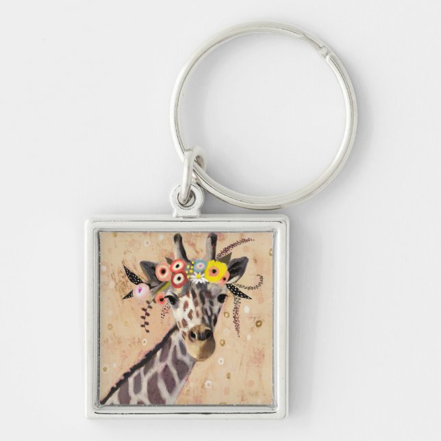 Klimt Giraffe | Crown Of Flowers Keychain (Front)
